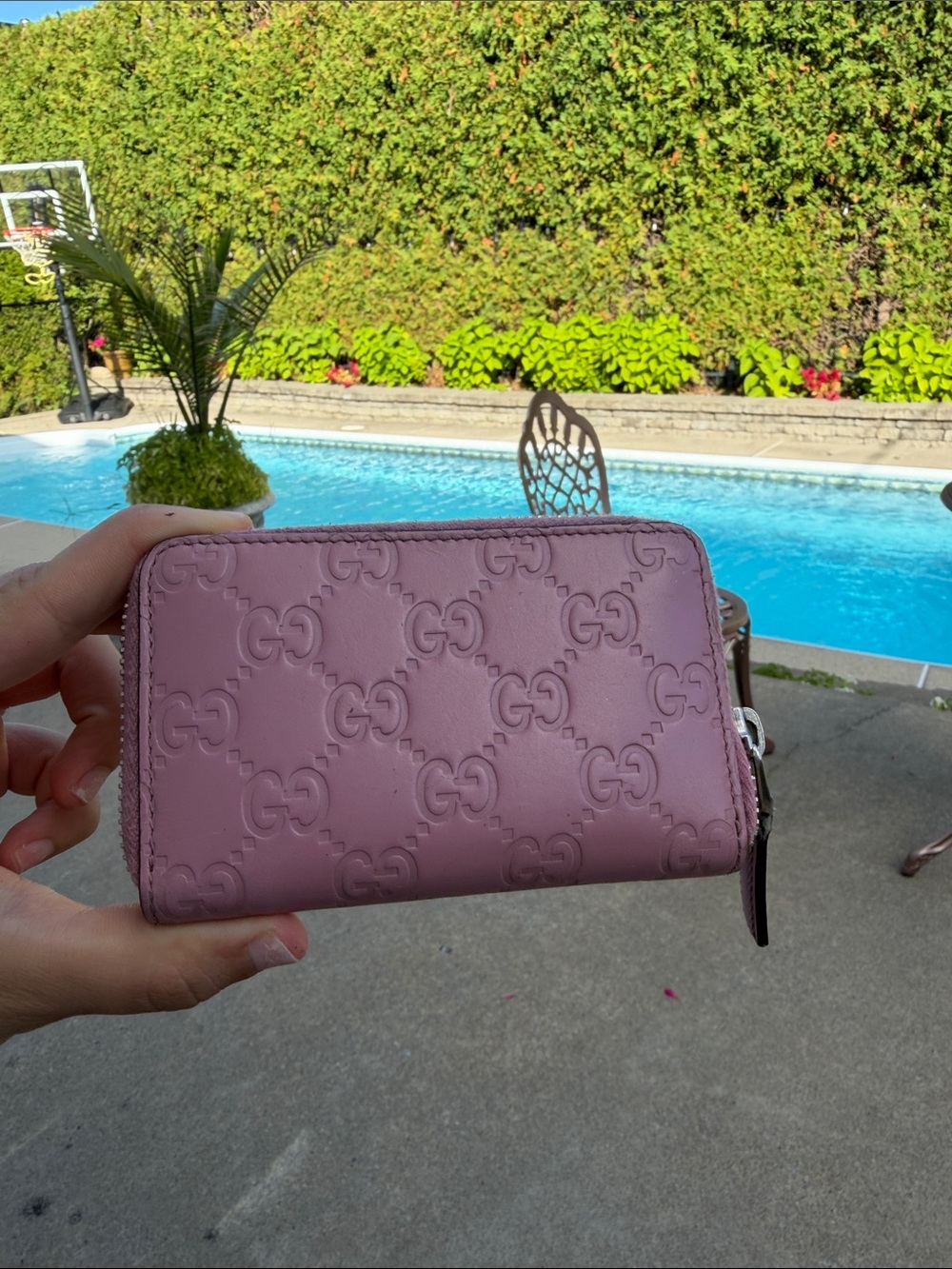 Gucci Dusty Pink Embossed Zip-Around Wallet